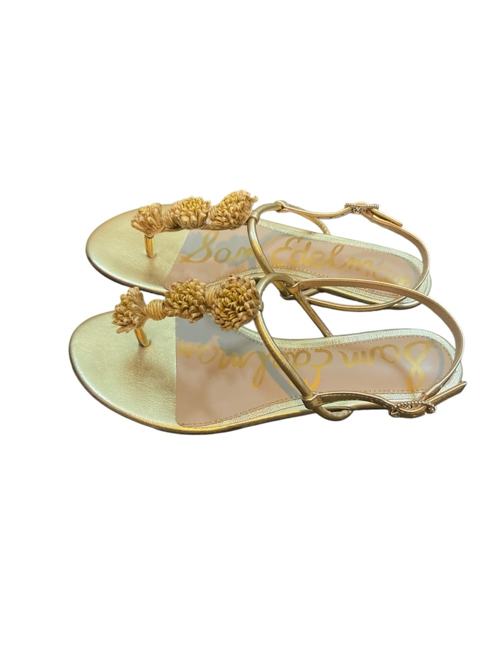 Sam Edelman Metallic Gold Floral T-Strap Sandals - Picture 2 of 11